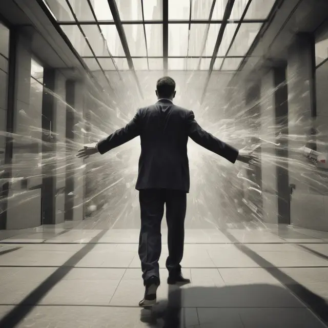 A ballet dancer symbolizing public equity markets in a transparent spotlight, while a mime hidden behind the scenes represents private equity markets