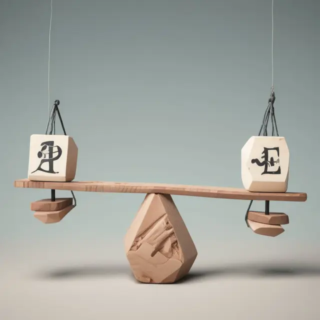 A metaphorical seesaw depicting stock exchange symbols (NYSE, NASDAQ) and over-the-counter symbols balanced for a comparison of regulated versus decentralized markets.