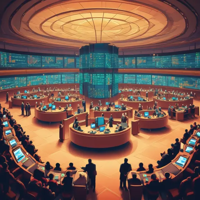 Institutional investors discussing stocks in an exchange hall, enhancing equity market understanding