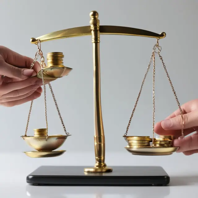 Image of a scale balancing gold coins (representing net income) and silver coins (representing losses), illustrating adjustments under the equity method for an investment account.