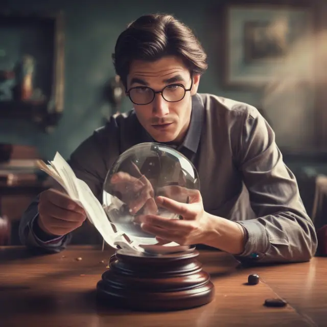 An inquisitive investor studying a crystal ball, revealing FAQs about the equity method and its application