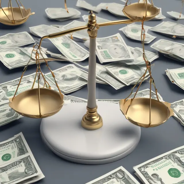 A set of scales depicting equity (weights) against assets (weights), symbolizing the calculation of a company