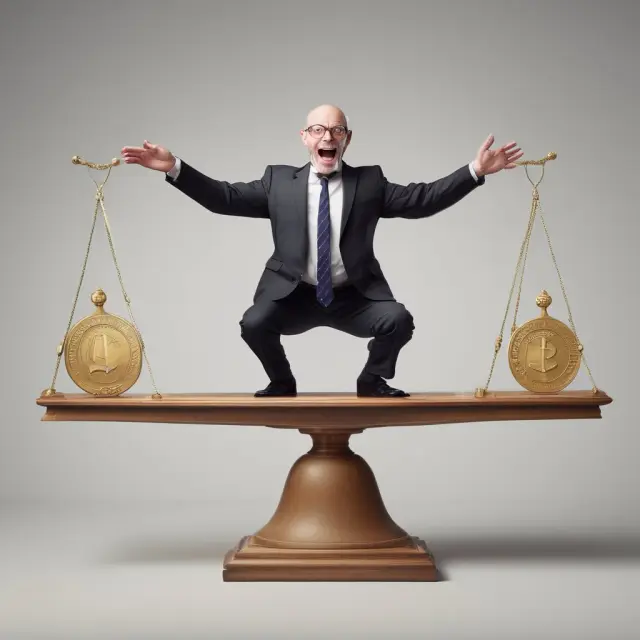 Institutional investor balancing gold coins (diversification, tax efficiency, risk management) on a seesaw, illustrating equity swaps