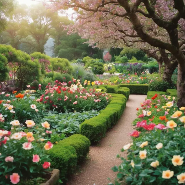 A flourishing garden filled with various flowers symbolizing different applications of equity swaps in institutional investing