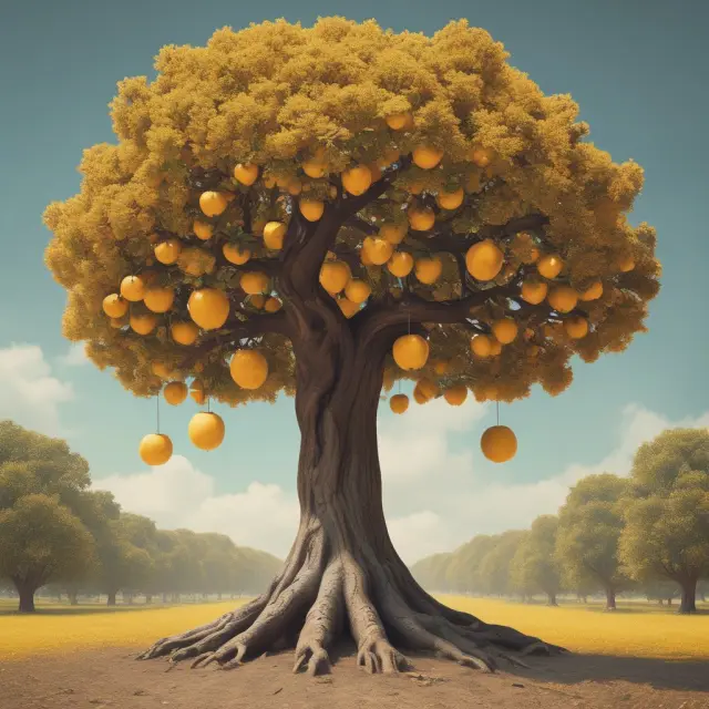 Golden apple trees symbolizing projects A and B; the taller tree signifies Project A with a higher Equivalent Annual Annuity.