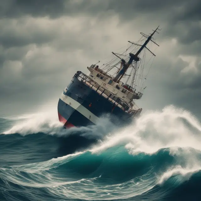 A sinking ship with inconsistent waves represents the limitations of using Equivalent Annual Annuity Approach when dealing with uneven cash inflows and outflows.