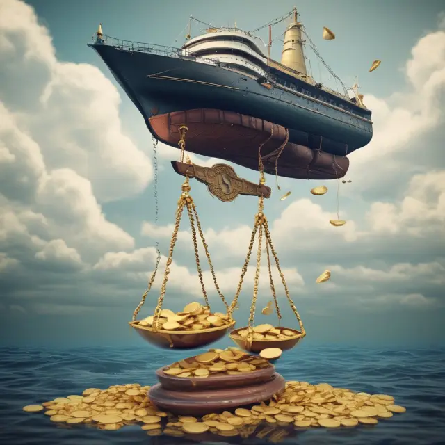Gold coins falling from a balance scale into a sinking ship, illustrating profit erosion and its potential impact on cash flow