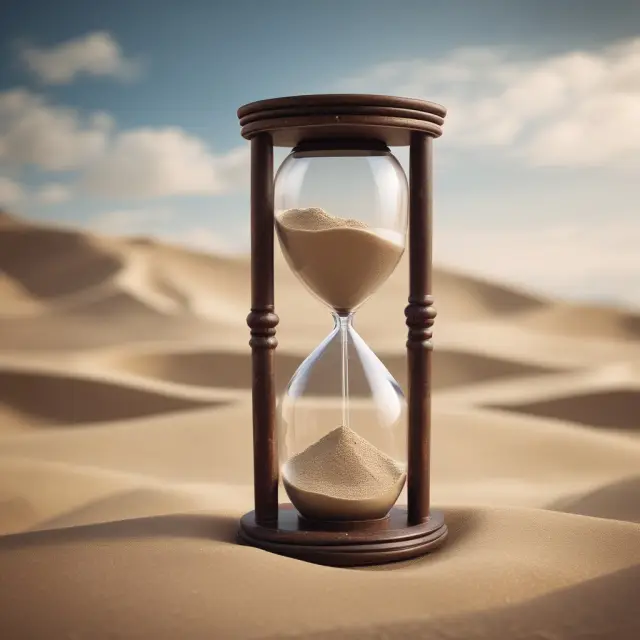 Large hourglass symbolizing an important balance sheet item (employee stock options) with sands gradually eroding due to market conditions, time decay, and volatility
