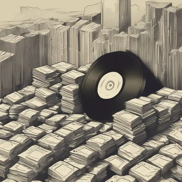 An old record disc cracking and breaking represents sales erosion, while a new vinyl record rising signifies the emergence of new competitors