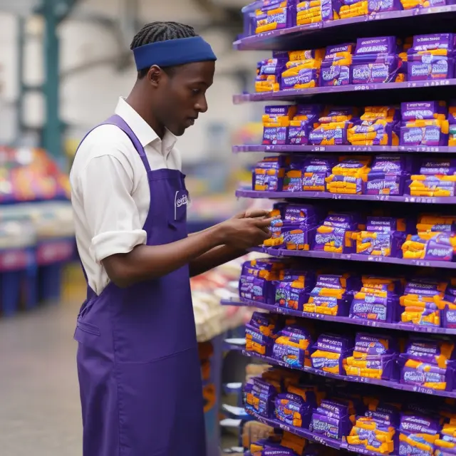 An ERP system depicted as a loom, weaving various business functions together. A Cadbury logo represents successful implementation.