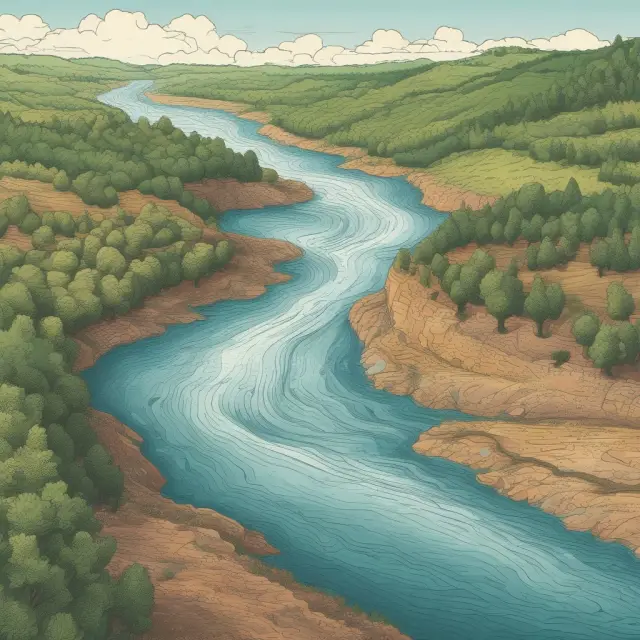 An error term represented as a meandering river that influences the shape of statistical models within finance.
