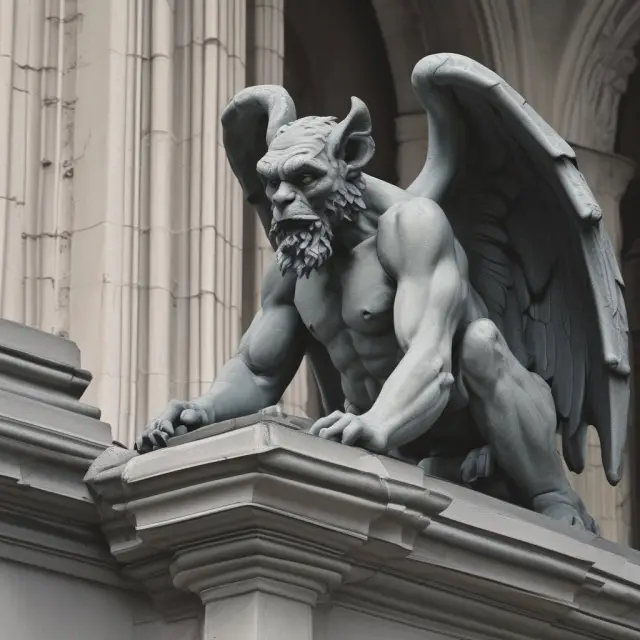 Gargoyle figures protectively examining error terms in a financial model