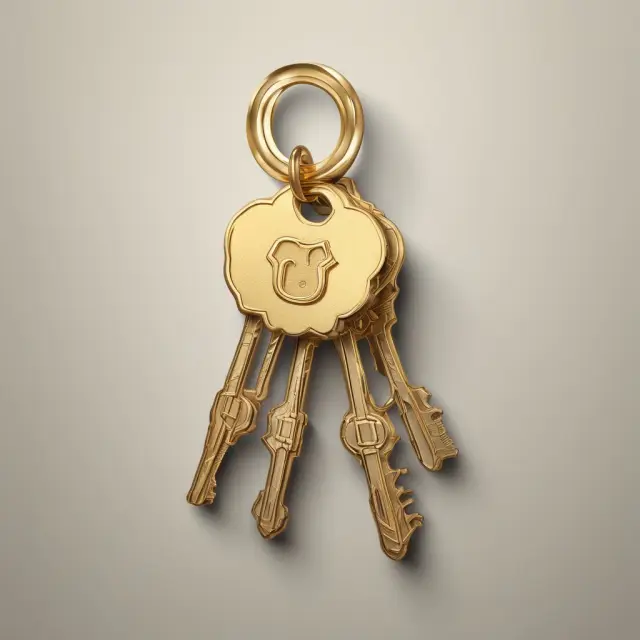 Three guardians holding golden keys representing real estate, stock market, and online sales, symbolizing escrow