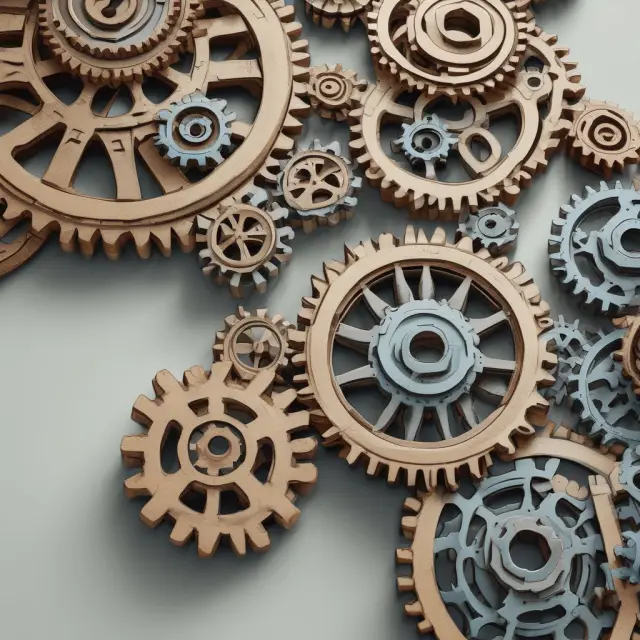 An image of a complex wooden puzzle with interlocking gears symbolizing the intricacies and importance of adhering to legal frameworks in escrow agreements