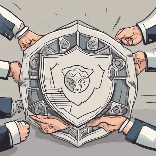 An escrow agent, depicted as a guardian, holds and protects financial assets during transactions