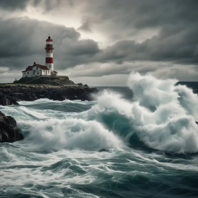 A stormy ocean with a lighthouse guiding investors through treacherous waters of mortgage-backed and auction rate securities during the financial crisis.