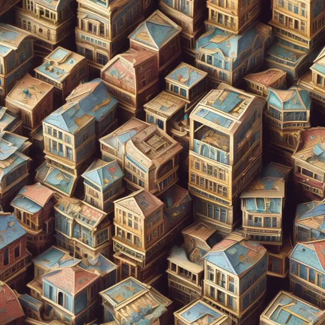 A puzzle box symbolizing an estate, composed of a house (real estate), chest (possessions), scales (financial securities), and a negative sign (liabilities)