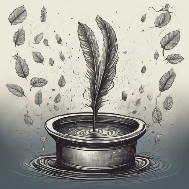 Testament quill creating a will, pouring inheritance of wishes into a pool