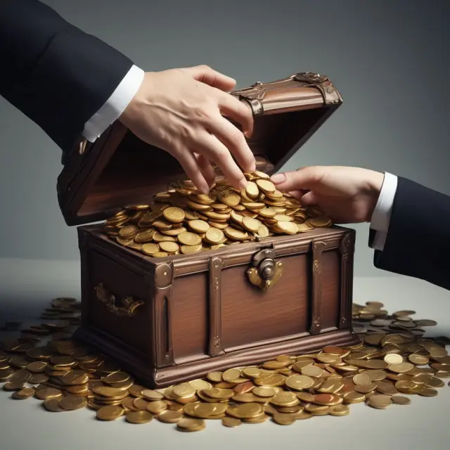 A chest filled with gold coins being handed over to a trustee, representing the use of trusts for minimizing estate taxes