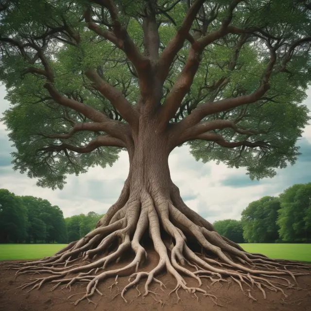 A sturdy tree with trustworthy roots symbolizes a reliable executor overseeing the growth and distribution of an estate.