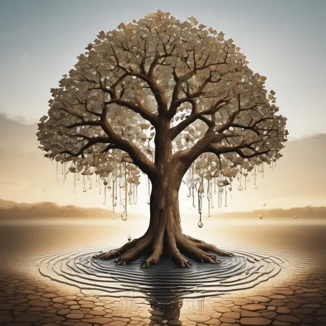 An image of a tree made from interconnected oil droplets, representing the concept of Estimated Ultimate Recovery and its expansion over time.