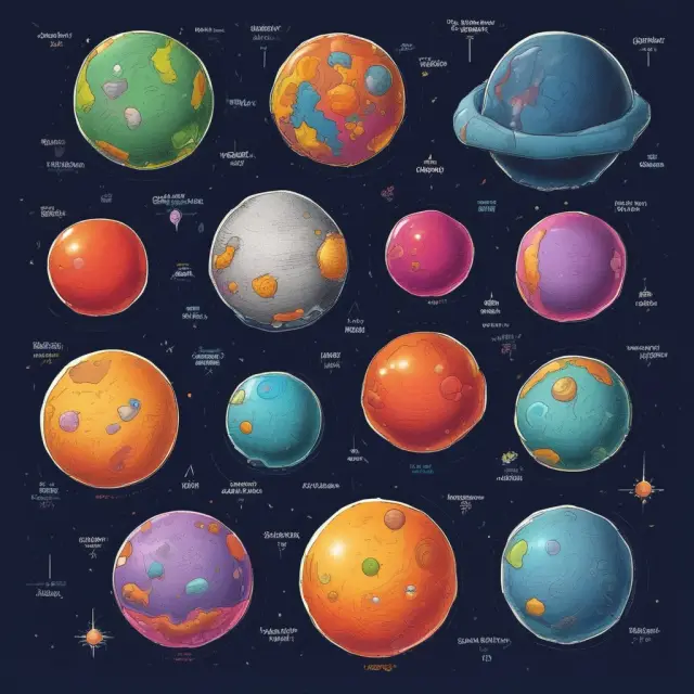 A cosmic landscape showcasing various planets (Orbs) representing different types of ETFs: bond, stock, index, commodity, currency, inverse, and leveraged