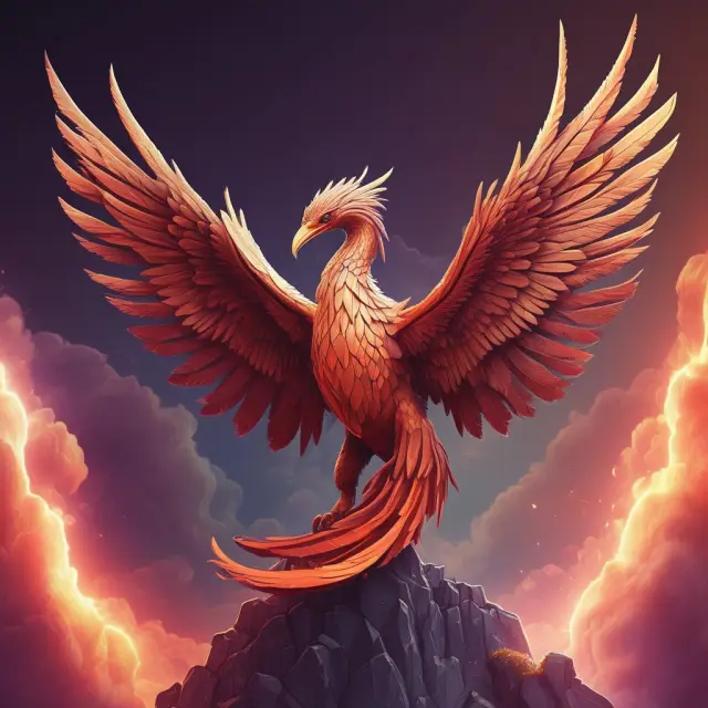 Phoenix rising from Ethereum blockchain, symbolizing upgrades and transformative changes through Eth2.0 and EIP-1559