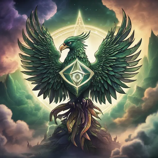 A mythical phoenix symbolizing Ethereum Classic, rising majestically with wings spread from a metamorphosis of partnerships and collaborations