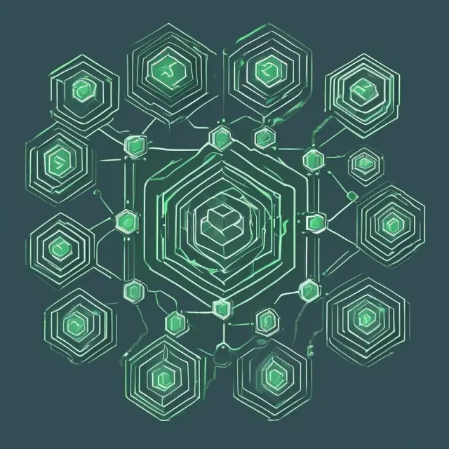 An interconnected web of decentralized blocks symbolizing the use cases of Ethereum Classic in gaming, finance, healthcare, and other industries
