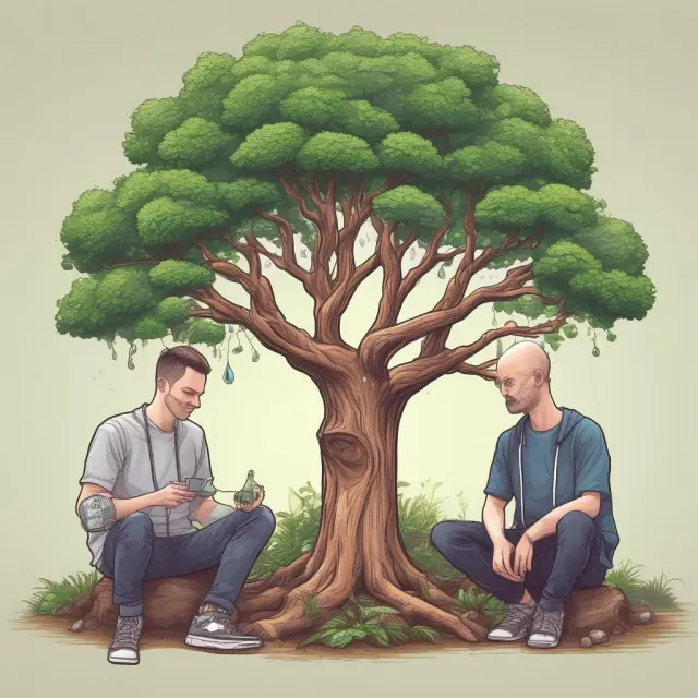 An image depicting Vitalik Buterin and Joe Lubin planting the seeds for Ethereum