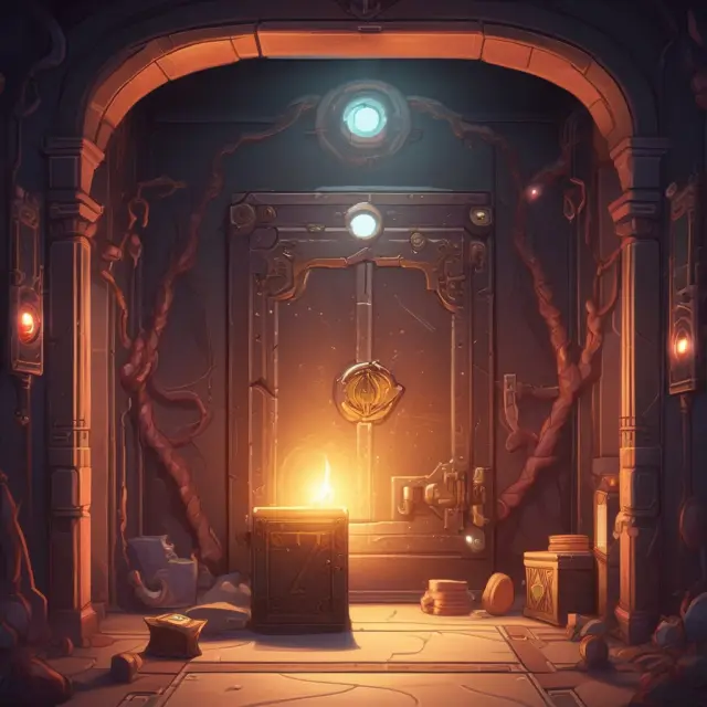 Digital Ethereum vault with glowing key and Ether tokens.