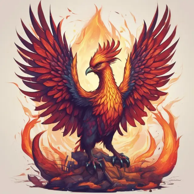 An etherean Phoenix emerging from the flames represents Ethereum