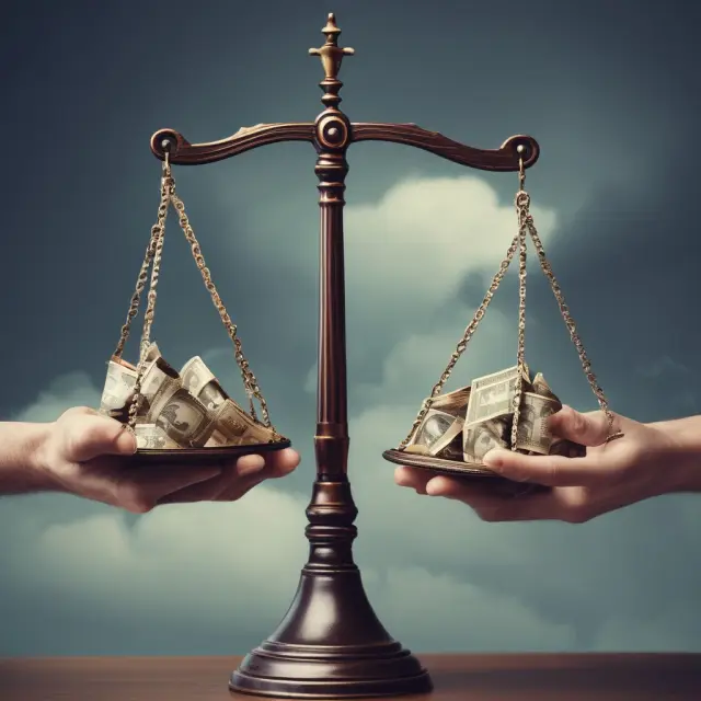 Institutional investor balancing pros and cons of Exchange-Traded Notes, represented by a scale with ETN advantages (hand) and financial storm (cons)