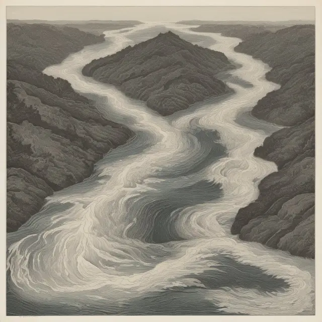 An illustration of two interconnected rivers: the clear and tranquil Eonia representing overnight transactions, and Euribor featuring turbulent waters representing various maturities