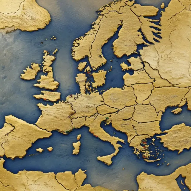 Golden river symbolizing the euro, flowing through various European landscapes and countries