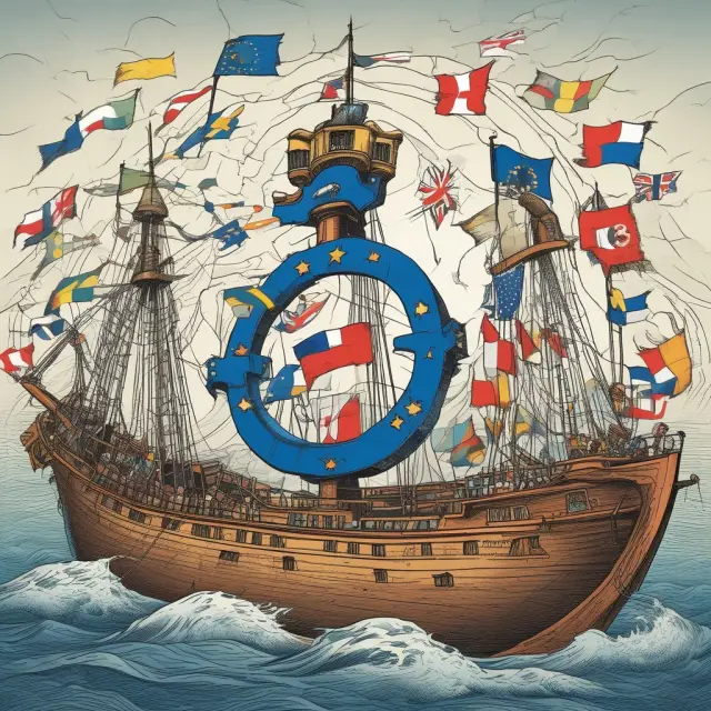 A group of European Union countries coming together to form a strong foundation, symbolizing the unity during the Euro Crisis.