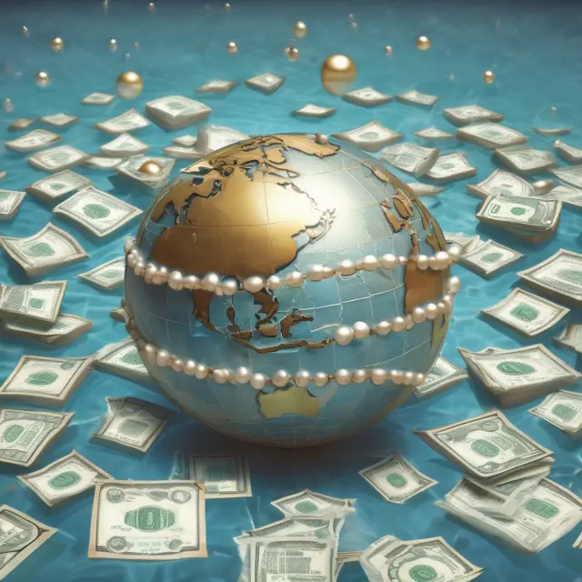The global bond market is visualized as an expansive ocean, with approximately 30% of the debt depicted as radiant pearls - representing Eurobonds