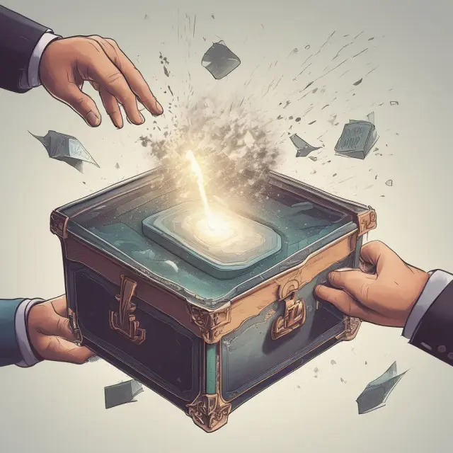 An old time capsule opening, with digital Eurobonds taking flight to reach outstretched hands, symbolizing the transition from physical to electronic delivery