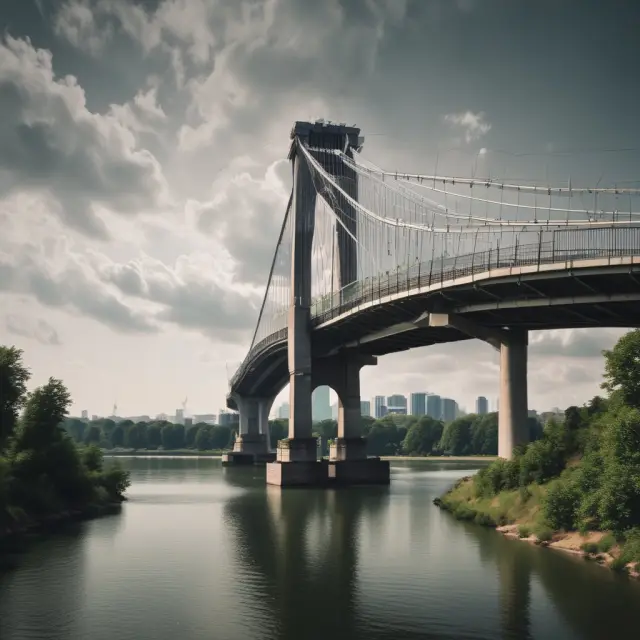 Euroclear bridge connecting two banks with securities and cash flowing between them, symbolizing seamless financial transactions