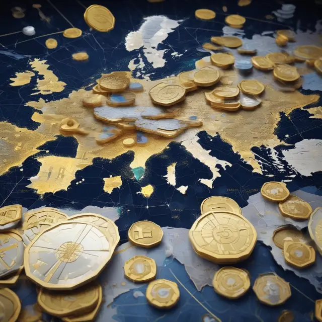 A cosmic image with multinational corporations, hedge funds, mutual funds, and banks as celestial bodies interacting within the eurocurrency market constellation