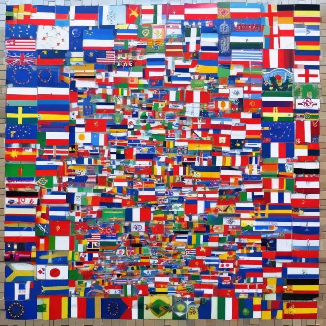 An image of global flags forming a mosaic, with money flowing through cracks between the tiles, symbolizing the international nature and regulatory challenges of the Eurocurrency market.