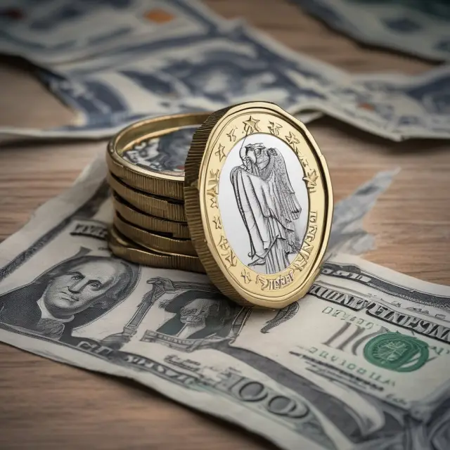 Visualization of a double-sided coin representing eurodollars: One side boasts higher returns (interest), while the other symbolizes political and economic risks.