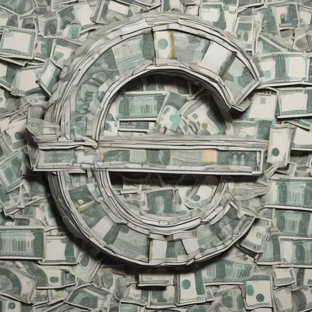 Image of an intricately woven Euro symbol formed by stacked dollar bills, symbolizing the interconnectedness and complexity of Eurodollar transactions within the global market.