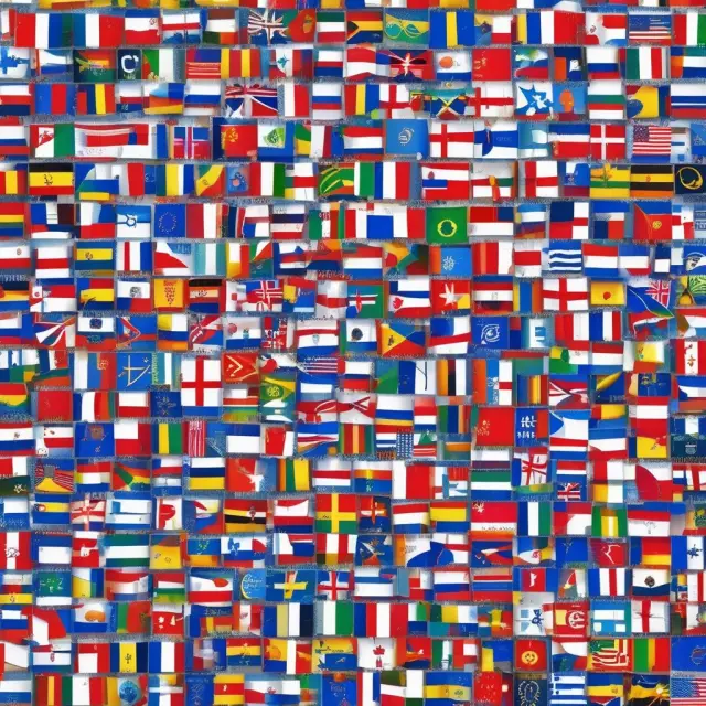 A mosaic of flags from Belgium, Germany, France, Italy, Luxembourg, and the Netherlands forming a European currency symbol, representing the EEC