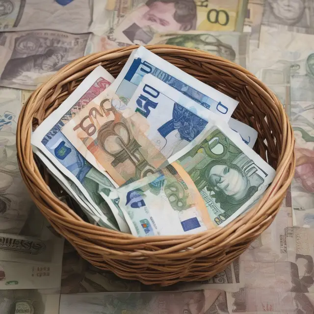 A flowing river transforming a basket of European currencies into the euro