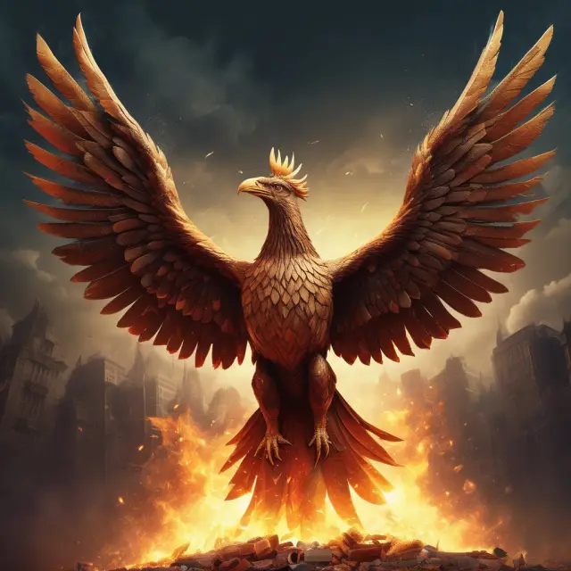 Image of a phoenix emerging from the European Currency Unit (ECU) logo, signifying the transformation of ECU into a powerful and influential global currency: the euro.