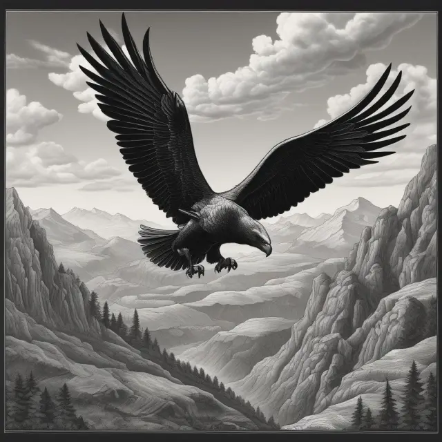 An eagle, symbolizing the Black-Scholes model, calculates European option values from vast financial data mountains