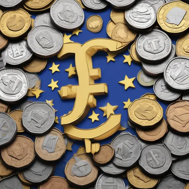 Visualization of European coins transforming into a single euro coin in a united eurozone setup