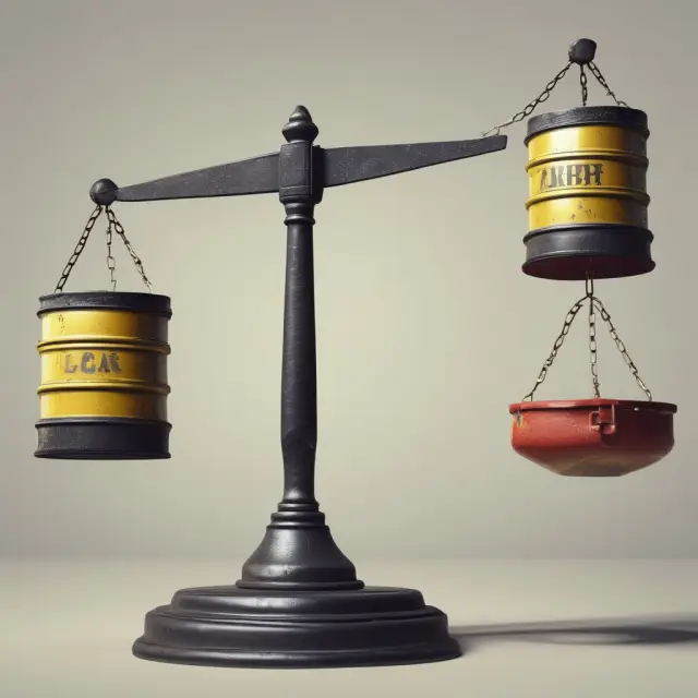 Oil barrels symbolizing companies, one weighed down by debt, the other floating with higher valuation.