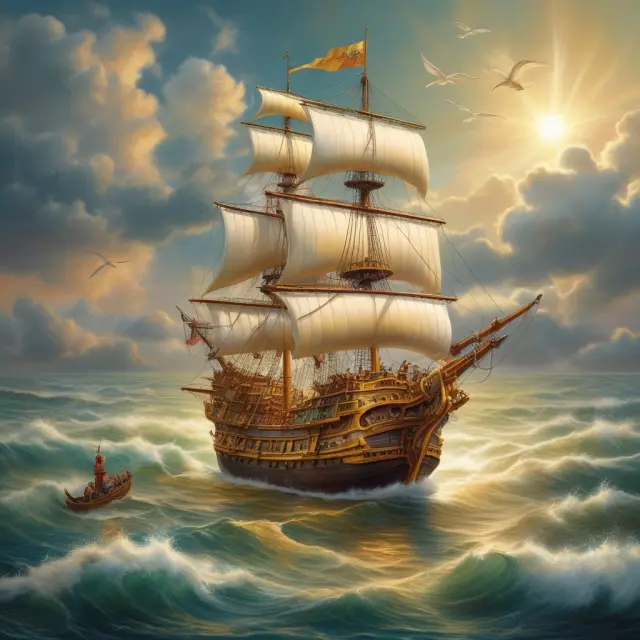 A tranquil sea with golden questions and answers floating around, symbolizing the FAQs on Enterprise Value-to-Revenue Multiple.